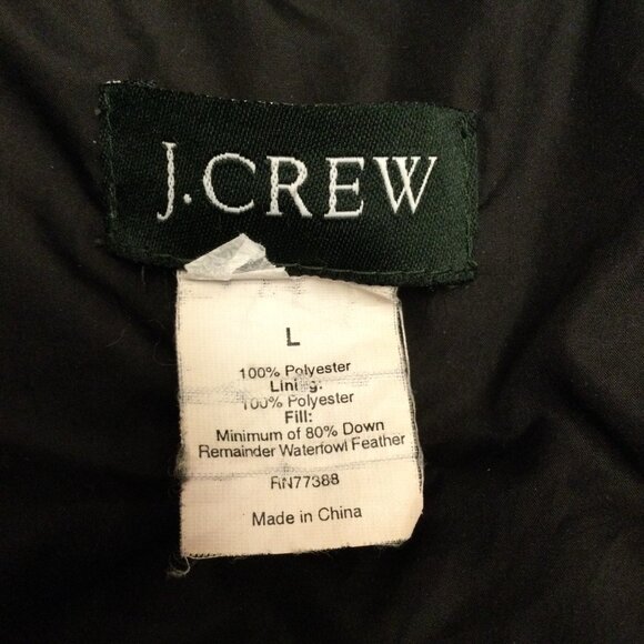 J Crew Womens Down Puffer Coat Size L Black Midi Length Zip Up Winter Jacket - Picture 7 of 8
